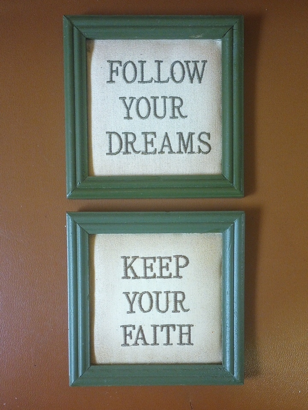 Follow Your Dreams & Keep Your Faith Embroidered Framed Vintage Wall Decor